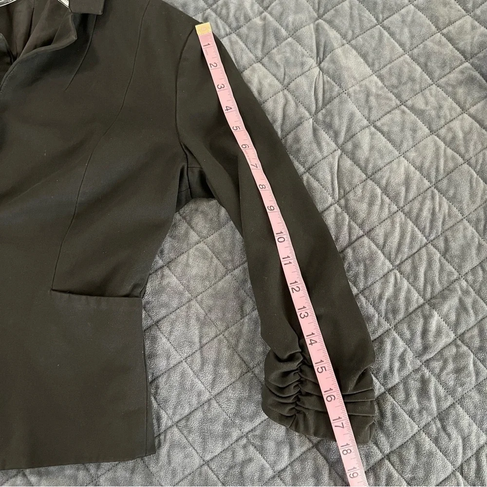 Express Blazer Jacket Women Size 6 Black Button 3/4 Ruched Sleeve Coat  R